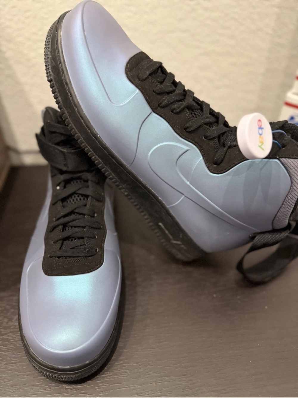 Nike Men’s High-Top Sneakers in Iridescent Light Blue and Black